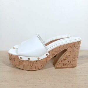 Franco Sarto Damara Heels Women 7M White Leather Cork Platform Mule Retro